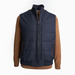 Blue Down Gilet With Alcantara Details