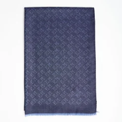 Blue Em Logo Scarf In Wool And Cashmere