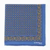 Blue Hand-Printed Silk Pocket Square Large Flower Pattern