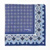Blue Hand-Printed Silk Pocket Square Large Flower Pattern
