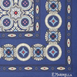 Blue Hand-Printed Silk Pocket Square - Large Flower Pattern