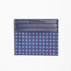 Blue Leather And Silk Credit Card Holder 5 Compartments