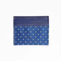 Blue Leather And Silk Credit Card Holder - 5 Compartments