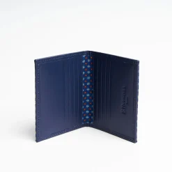 Blue Leather Folding Card Holder - 10 Compartments