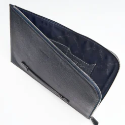 Blue Leather Portfolio With Strap