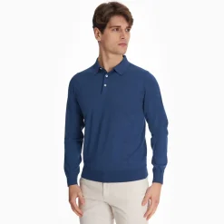 Blue Long Sleeve Knitted Polo