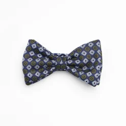 Blue Pre-Knotted Silk Bowtie- Large Flower Pattern