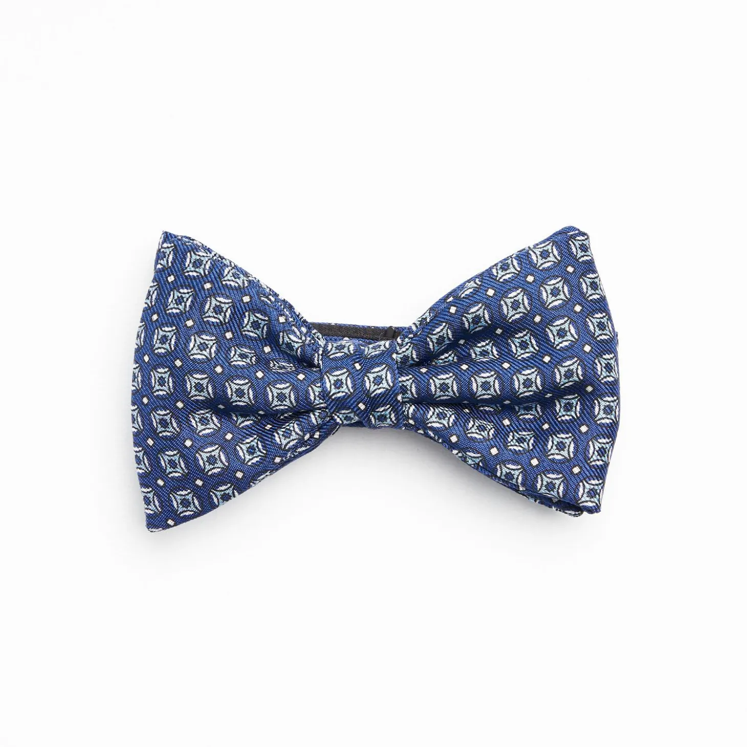 Blue Pre-Knotted Silk Bowtie- Large Geometric Pattern