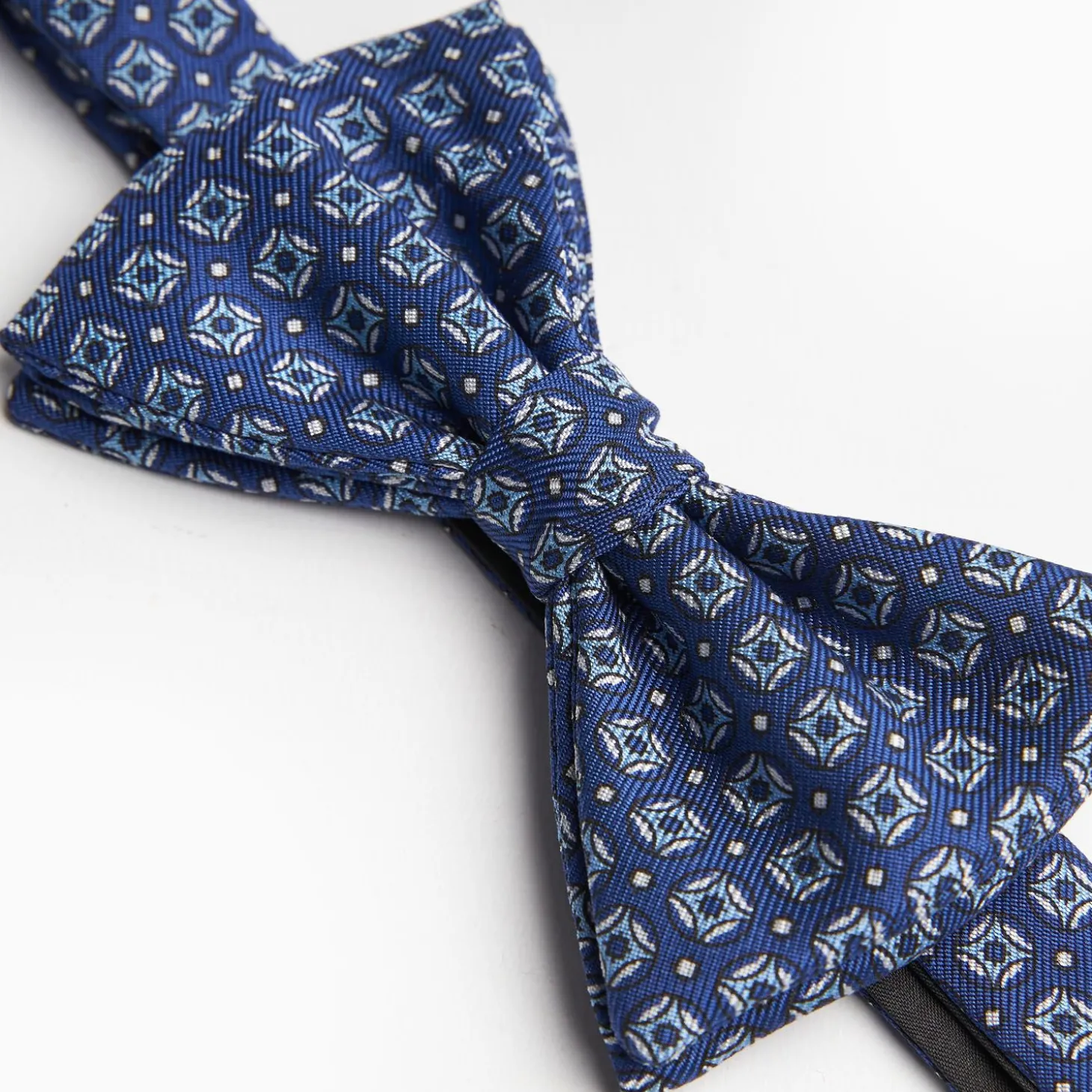 Blue Pre-Knotted Silk Bowtie- Large Geometric Pattern