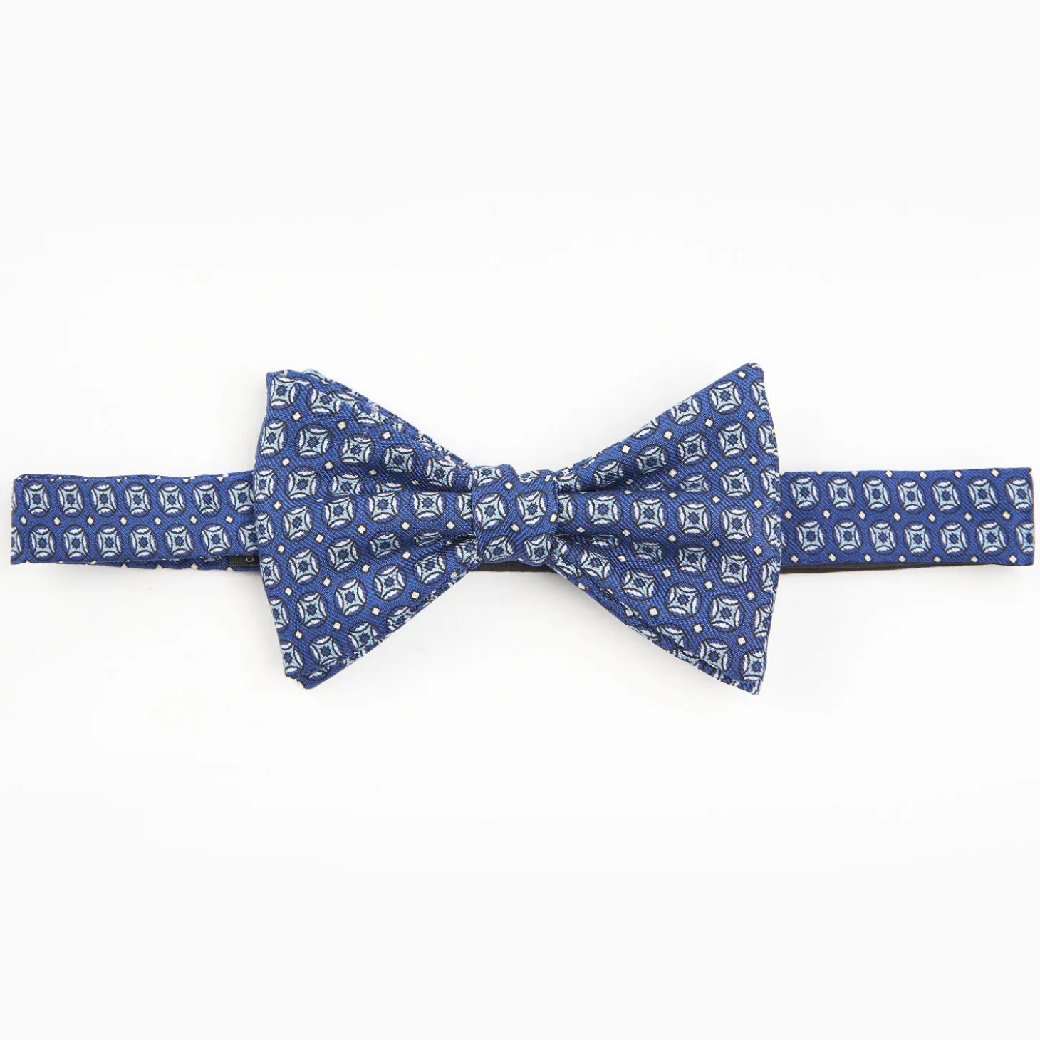 Blue Pre-Knotted Silk Bowtie- Large Geometric Pattern