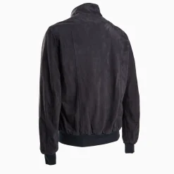 Blue Reversible Suede Leather And Nylon Jacket