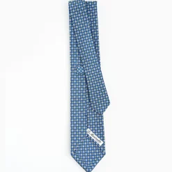 Blue Sartorial Classic Silk Tie - Small Flower Pattern