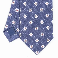 Blue Sartorial Cotton And Silk Tie - Large Flower Pattern