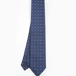 Blue Sartorial Jacquard Silk Tie - Small Flower Designs