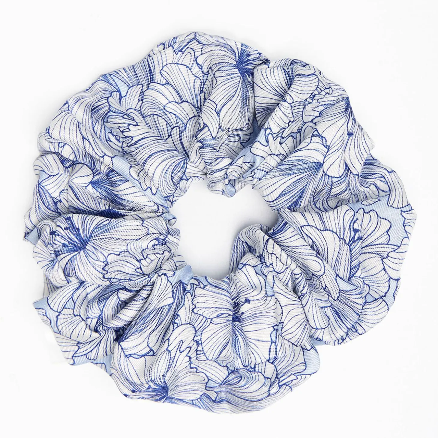 Blue Silk Scrunchie - Floral Patterns