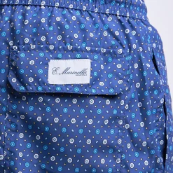 Blue Swim Short - Small Flower Pattern
