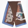 Bluette And Dark Brown Wide Wool Scarf - Ethnic Pattern