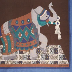 Bluette And Dark Brown Wide Wool Scarf - Ethnic Pattern