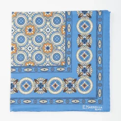 Bluette Hand-Printed Silk Pocket Square Large Flower Pattern