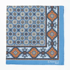 Bluette Hand-Printed Silk Pocket Square - Large Flower Pattern