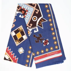 Blue Wool And Silk Scarf With Geometric Design