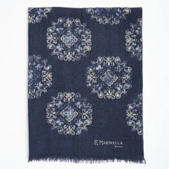 Blue Wool Stole With Floral Decoration