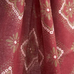 Burgundy Cotton And Linen Scarf - Brown Macro Flowers