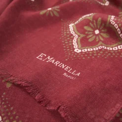Burgundy Cotton And Linen Scarf - Brown Macro Flowers