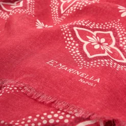 Burgundy Cotton And Linen Scarf - White Macro Flowers