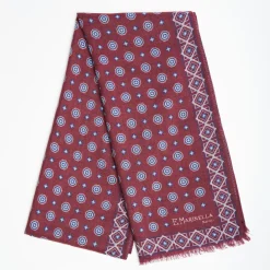 Burgundy Double Patterned Wool And Silk Scarf