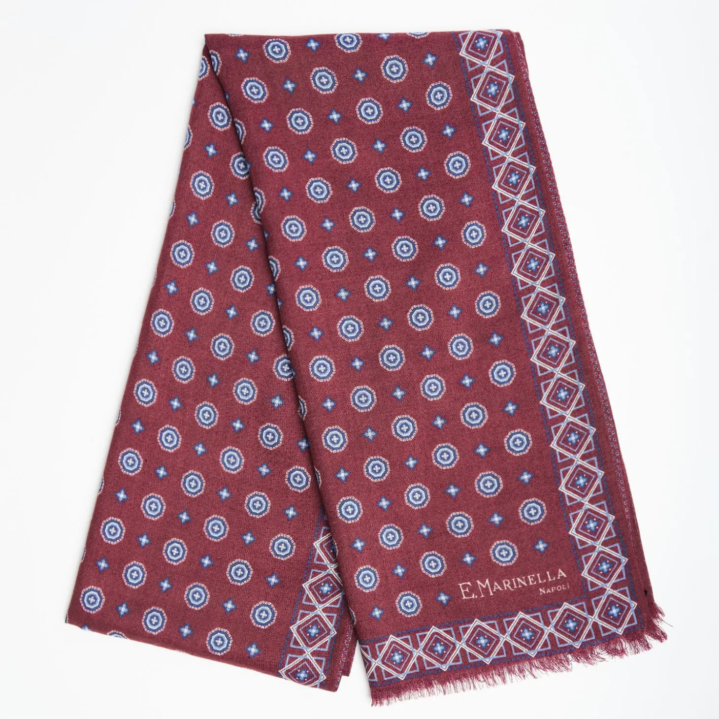 Burgundy Double Patterned Wool And Silk Scarf