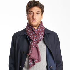 Burgundy Double Patterned Wool And Silk Scarf