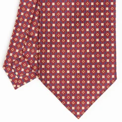 Burgundy Extra Long Sartorial Silk Tie Small Flower Pattern