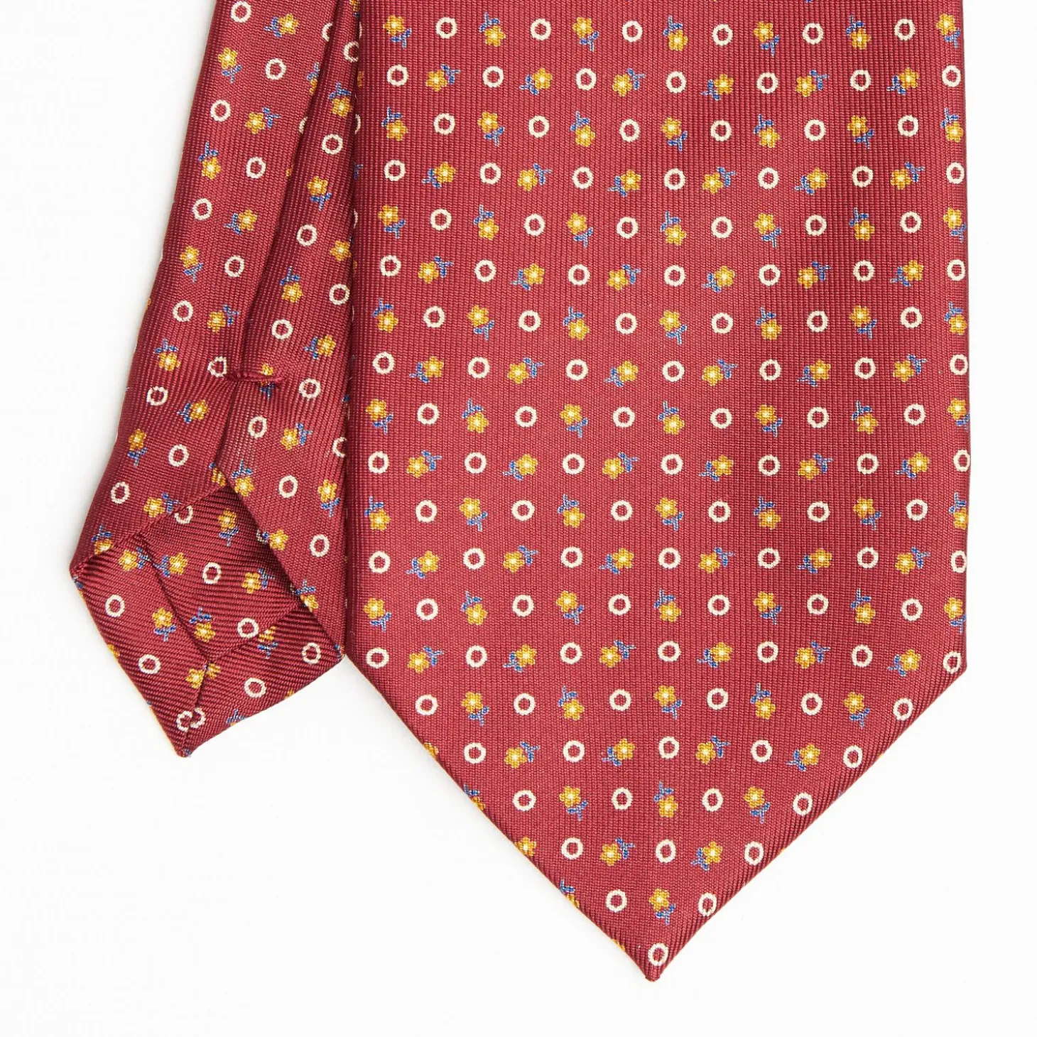 Burgundy Extra Long Sartorial Silk Tie - Small Flower Pattern