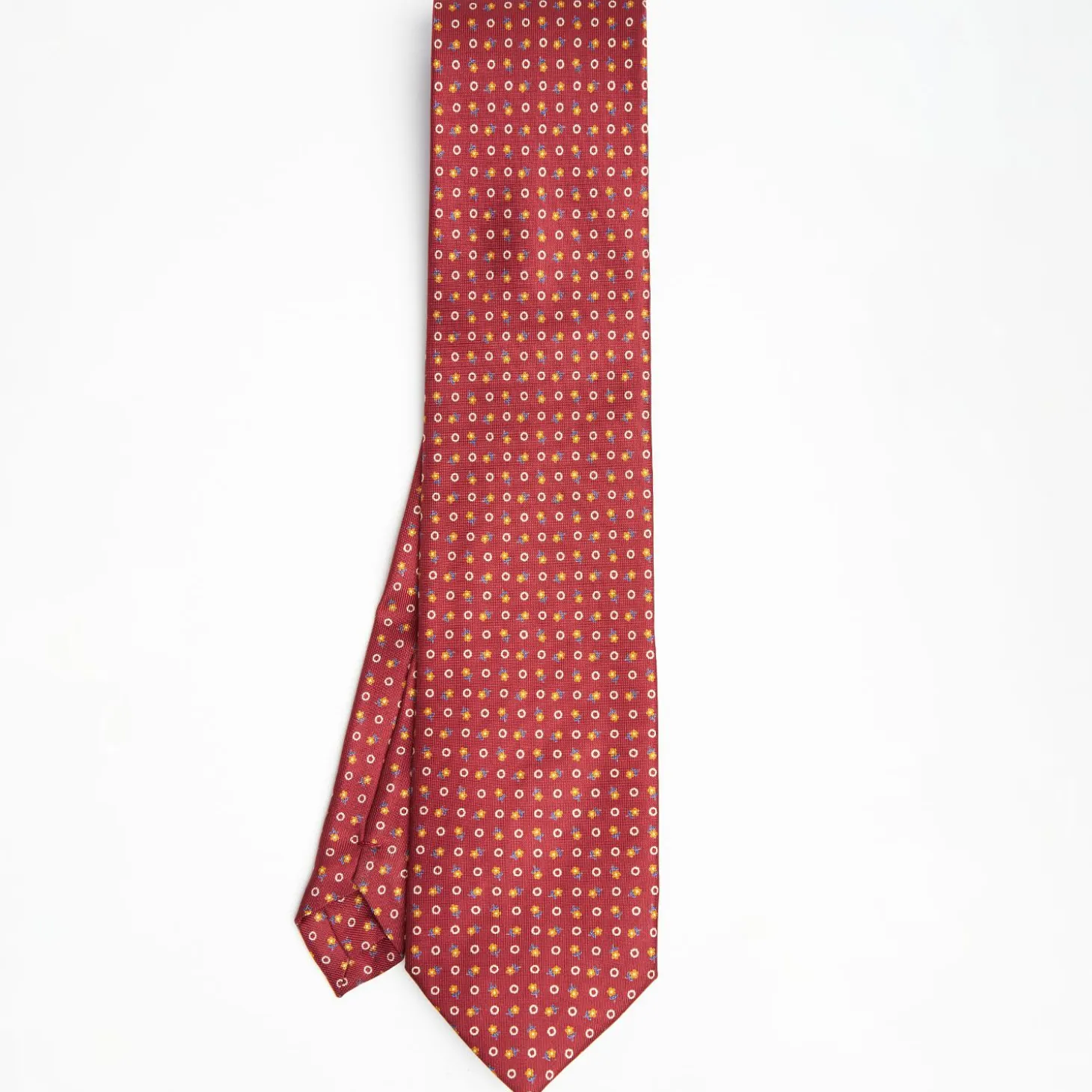 Burgundy Extra Long Sartorial Silk Tie - Small Flower Pattern