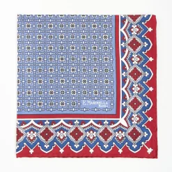 Burgundy Hand-Printed Silk Pocket Square Large Flower Pattern