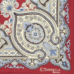 Burgundy Hand-Printed Silk Pocket Square - Large Flower Pattern