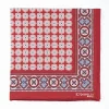 Burgundy Hand-Printed Silk Pocket Square Large Flower Pattern