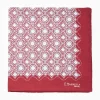 Burgundy Hand-Printed Silk Pocket Square Large Flower Pattern
