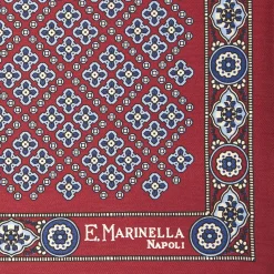 Burgundy Hand-Printed Silk Pocket Square Large Flower Pattern