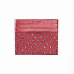 Burgundy Leather And Silk Credit Card Holder - 5 Compartments