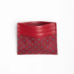 Burgundy Leather And Silk Credit Card Holder - 5 Compartments