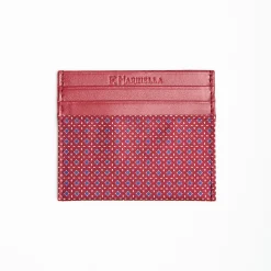 Burgundy Leather And Silk Credit Card Holder 5 Compartments