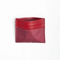 Burgundy Leather And Silk Credit Card Holder 5 Compartments