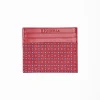 Burgundy Leather And Silk Credit Card Holder 5 Compartments