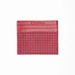 Burgundy Leather And Silk Credit Card Holder 5 Compartments