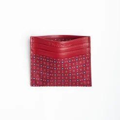 Burgundy Leather And Silk Credit Card Holder 5 Compartments