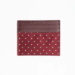 Burgundy Leather And Silk Credit Card Holder - 5 Compartments