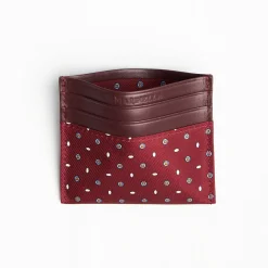 Burgundy Leather And Silk Credit Card Holder - 5 Compartments
