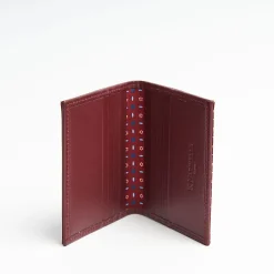 Burgundy Leather Folding Card Holder - 10 Compartments